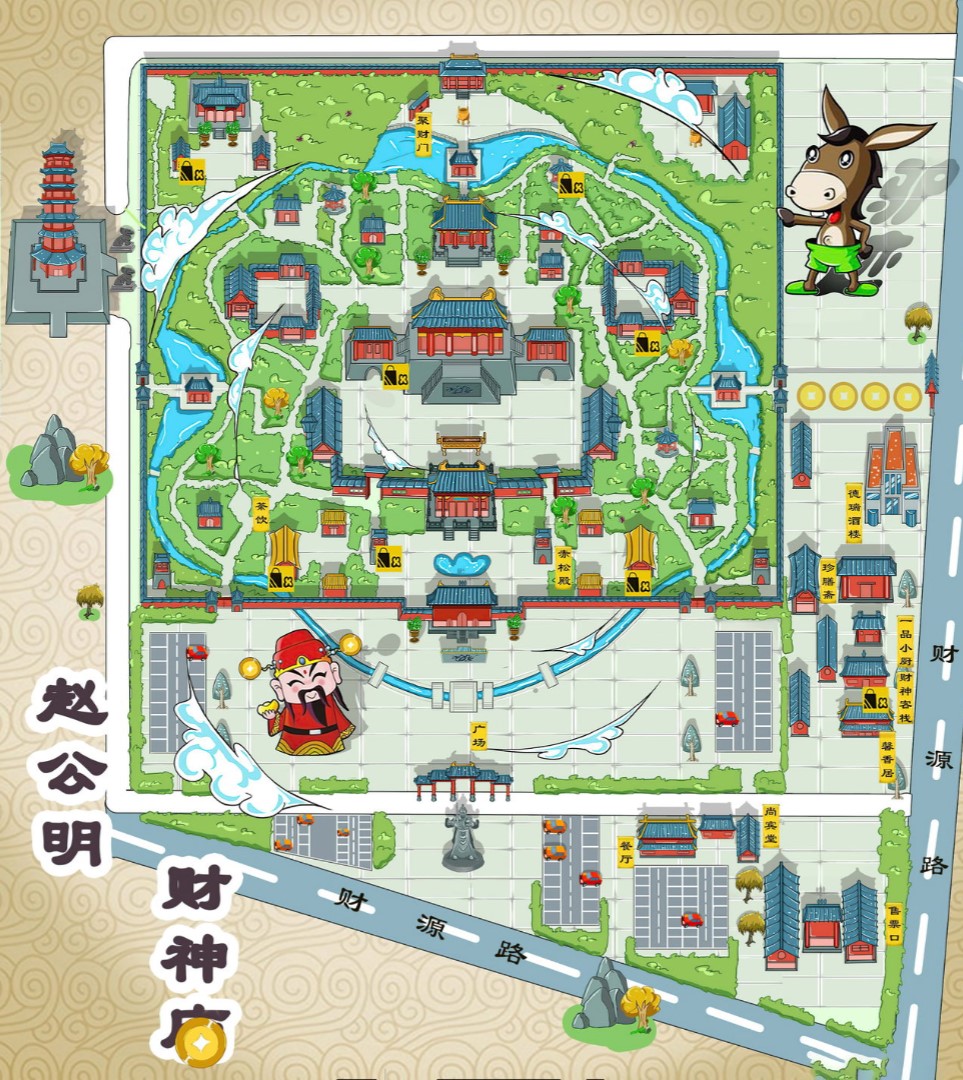 应城寺庙类手绘地图